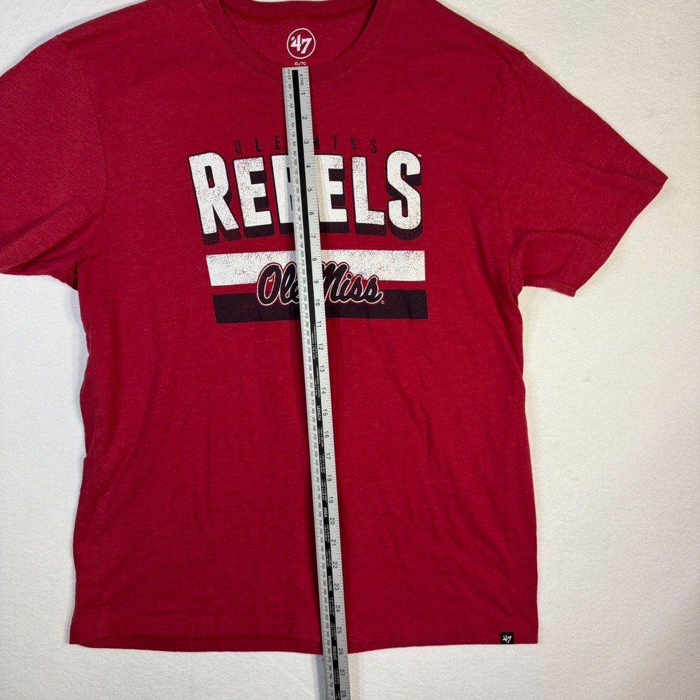 '47 BRAND Men's XL UNIVERSITY OF MISSISSIPPI Ole Miss Rebels Heather Red T-Shirt - Picture 5 of 8